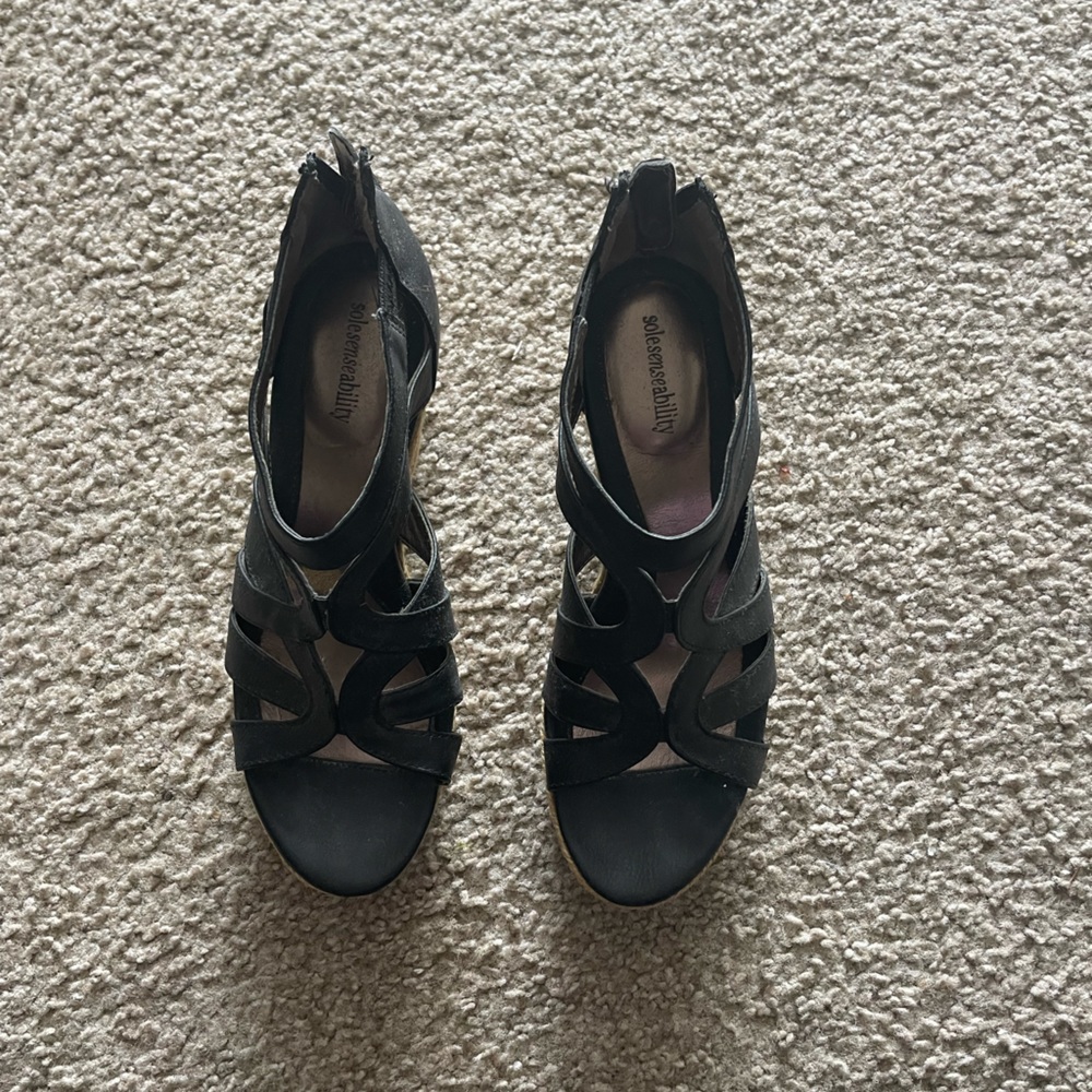 Black wedge 3 inch heel sandal